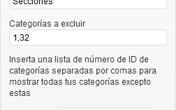 Categories but exclude