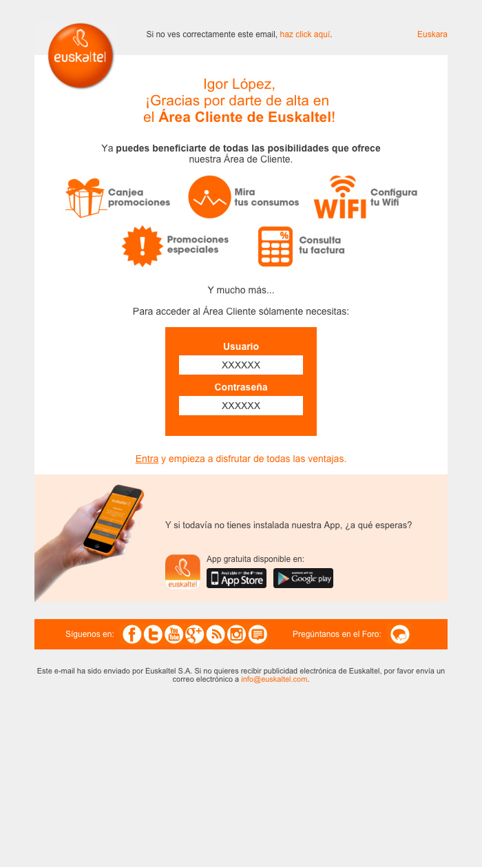 Euskaltel. Emailings 3