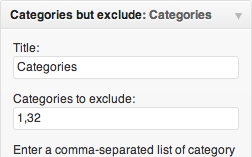 Categories but exclude