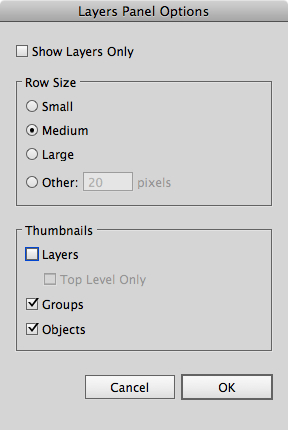 Illustrator. Layer Panel Options